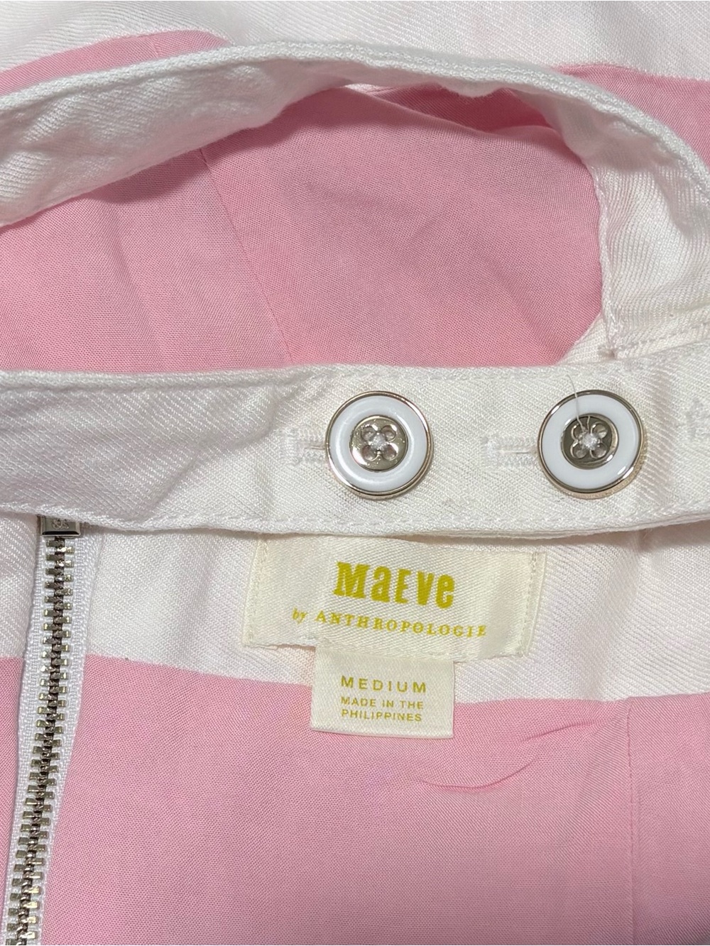 Anthropologie Maeve Square-Neck pink-white button Cropped Linen Tank Top - Picture 7 of 10